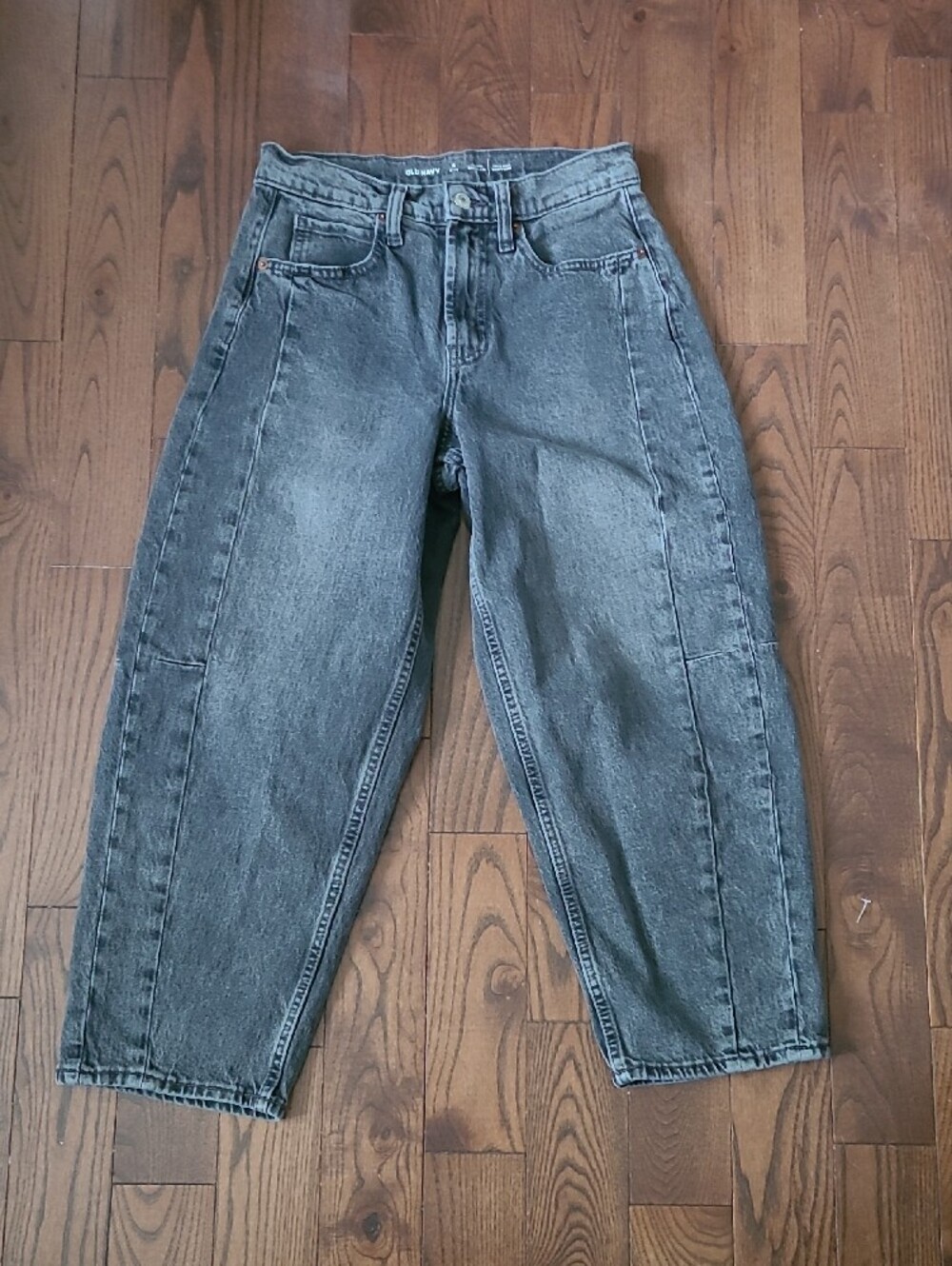 Barrel Leg High-Rise Ankle Old Navy Women's Black Wash Denim Jeans Petite Size 4